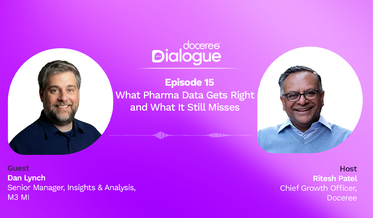 Doceree Dialogue Episode 15 featuring Dan Lynch of M3MI and Ritesh Patel of Doceree discussing AI in healthcare and how pharma marketing is evolving from data-driven to AI-driven decision-making